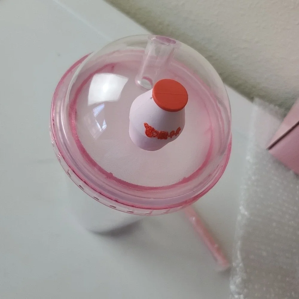 Binggrae Strawberry Flavored Milk Cold Cup 15oz Tumbler with Straw Dome Lid NEW
